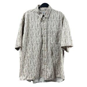 Palmland‎ Cottons Men 2XLT Button-Up Shirt Beige Abstract Print Cotton Vintage